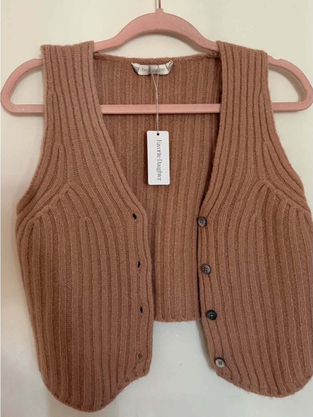 Favorite Daughter Ribbed Knit Button Front Vest in Dusty Rose